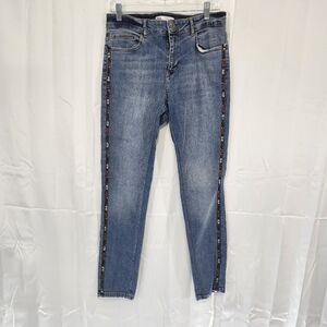 Zara Size10 Blue Straight Leg Jeans with Decorative Seams